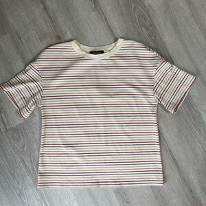 Amazon Cream Short Sleeve Tee with Red & Navy Stripes